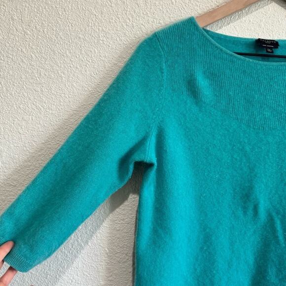 Talbots Pure Cashmere Sweater Sz Large Petite Turquoise Pullover Soft Minimal - Picture 4 of 7